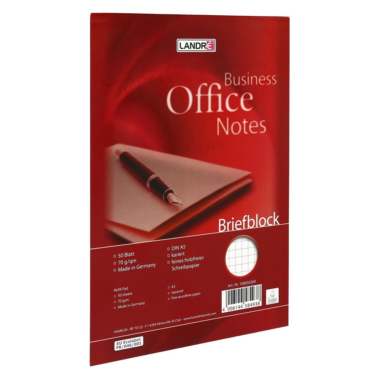 Landré Office A5 kopfgeleimter Briefblock (A5, Kariert, Harter Einband) (100050269)