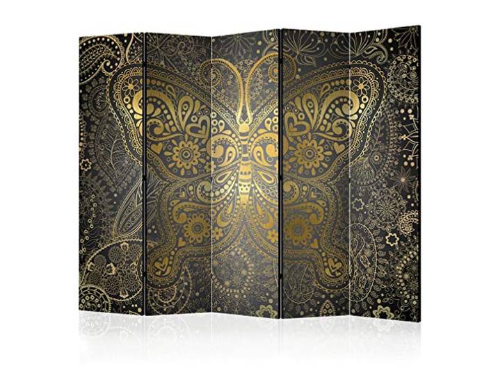 decomonkey Paravent Raumteiler Innen Ornament, 225x172 cm, 5-teilig Einseitig, Wohnzimmer, Room Divider, Wall, Raumteiler Stehend, Trennwand, Sichtschutz, Spanische Wand, Sichtschutzwand, Holz