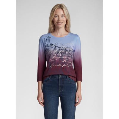 3/4-Arm-Shirt RABE, Damen, Gr. 36, bunt (merlot), Jersey, Obermaterial: 100% Baumwolle, bedruckt, tailliert hüftbedeckend, Rundhals, Shirts 3/4-Arm-Shirt, mit Farbverlauf und Prints