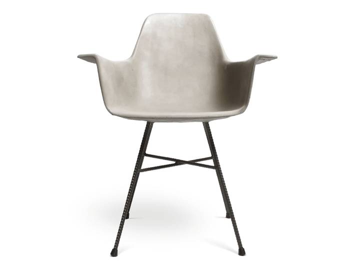 Fauteuil haut design industriel en béton gris et acier noir - 85x64cm