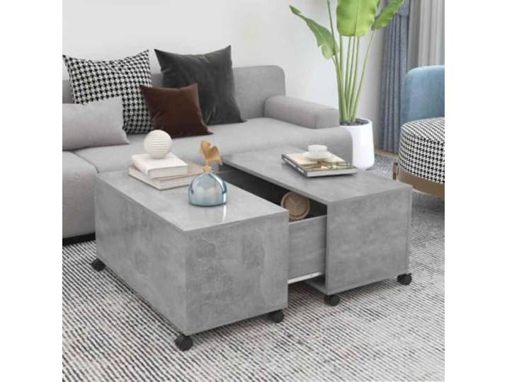 HEFZGDB Couchtisch Betongrau 75x75x38 cm Holzwerkstoff mit Ausziehbarem Ablagefach für Wohnzimmer und Dekoration