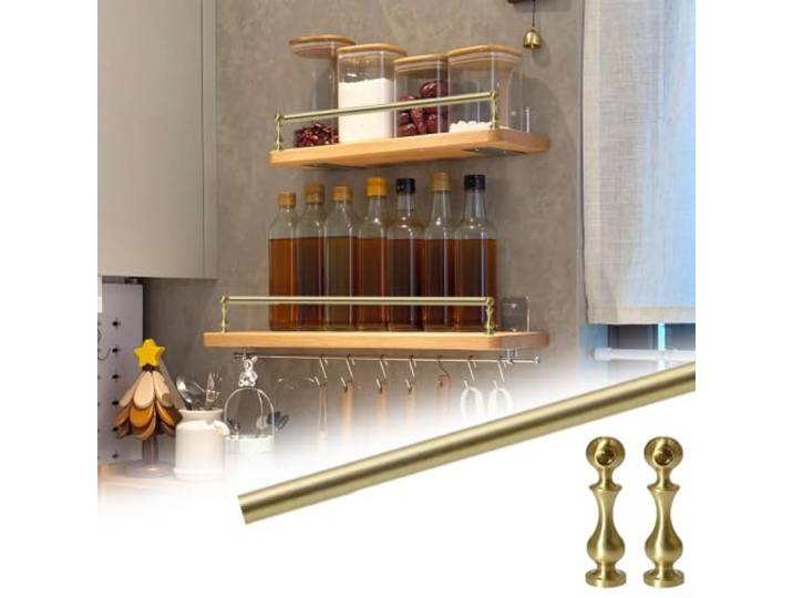 RegalgeläNder Lange Messing-Galerieschienen Regale/Küchenschrank Kippschiene Gebürstetem Gold Pfosten, Dekoratives Galerieschienen-Set, 38 64 89 114 140 165 191 216 cm Lang(A,45inch/114.3cm)