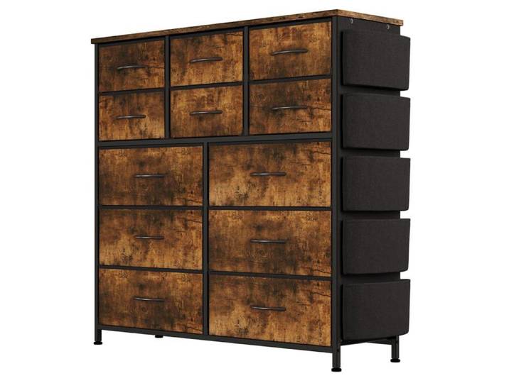 Commode multifonction - LUNSY - 12 tiroirs amovibles - Structure métallique robuste - Panneaux MDF résistants