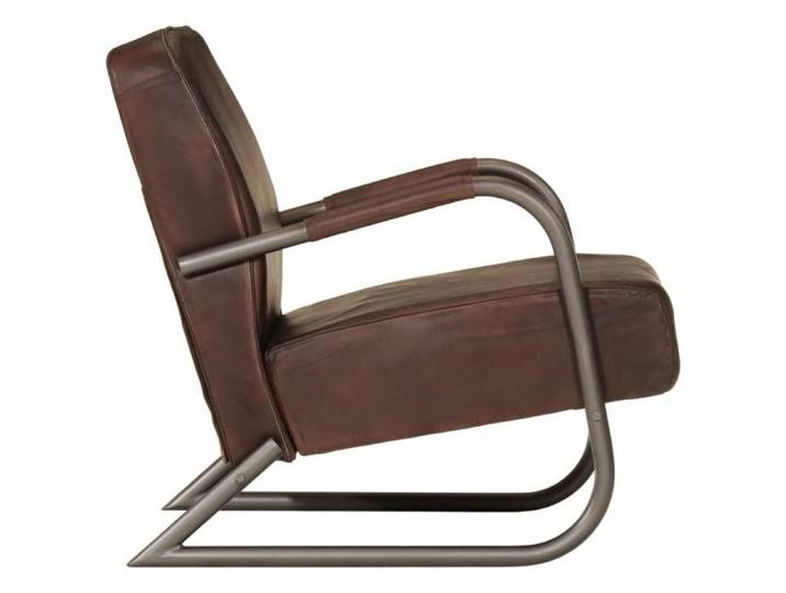 Fauteuil en cuir véritable - - Marron et gris - Cuir véritable - 60x70x79 cm - Cadre en fer