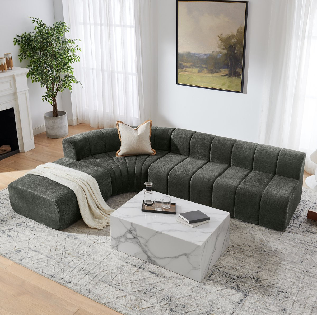 HAUSS SPOLE Hoekbank - Modulaire 4 Zits Loungebank - Chenille Zwart