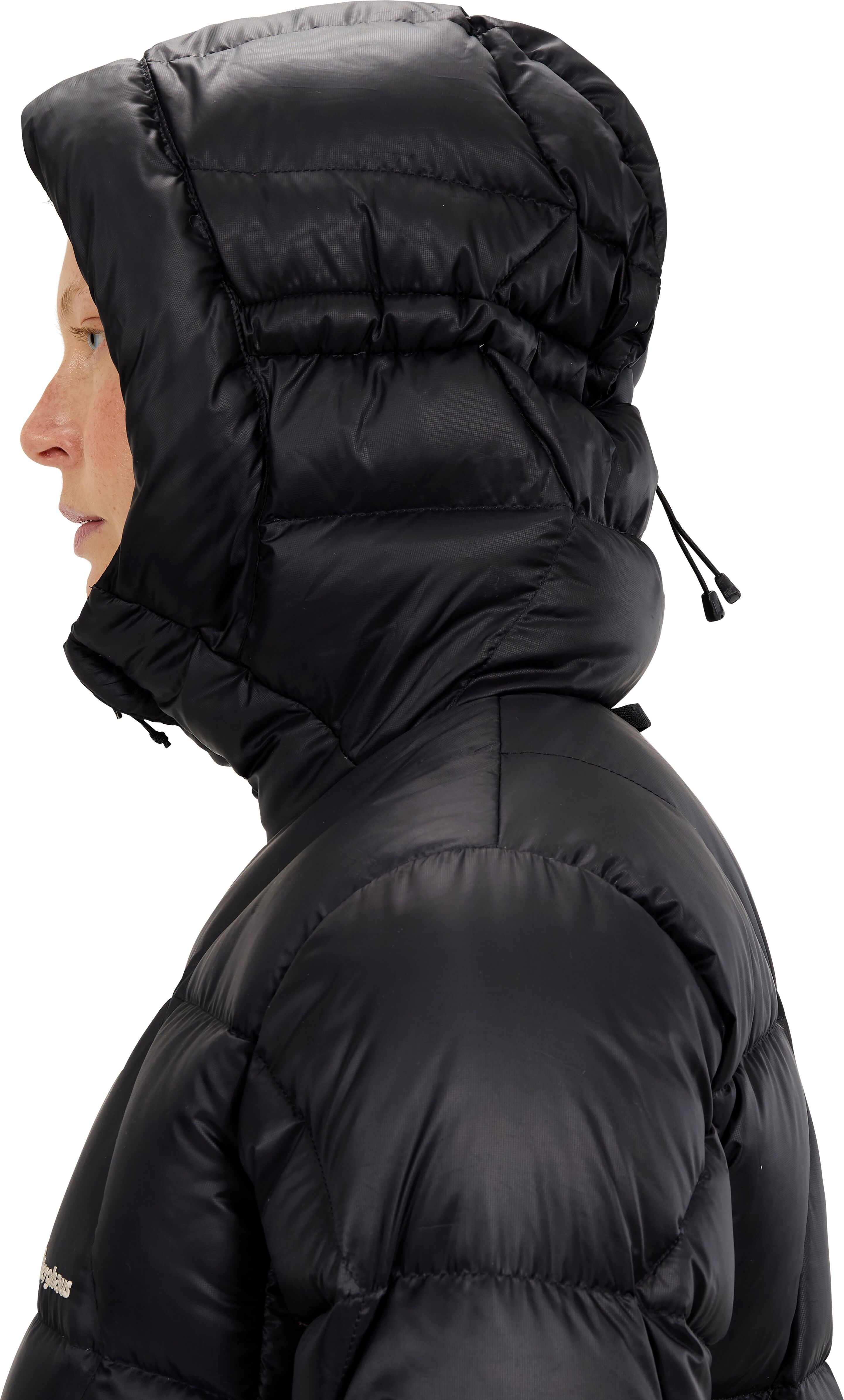 Daunenjacke BERGHAUS "EXPLORER LONG DOWN JACKET", Damen, Gr. L, schwarz (schwarz, schwarz), Obermaterial: 100% Polyester. Futter: 100% Polyamid. Wattierung: 100% Daunen, Jacken Daunenjacke, mit verstellbarer Kapuze, aus Pertex Quantum-Material schwarz, sc