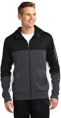 Sport-Tek ST245 Tech Fleece Colorblock Full-Zip Hooded Jacket in white size XS   Polyester