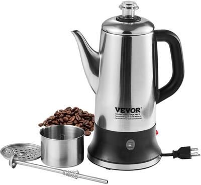Electric Percolator Coffee Pot,304 Stainless Steel Coffee Percolator,Quick Brew & Easy-Pour Spout - 12-Cup