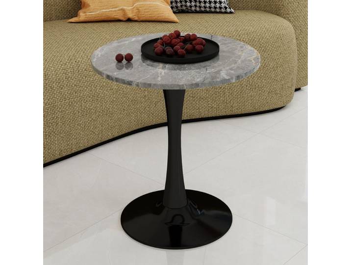 Table Basse Ronde Marbre Noir et Gris Foncé Style Mid-Century pour Salon ou Salle à Manger 2 Places Pieds Fer Diametre 70 x 72 cm