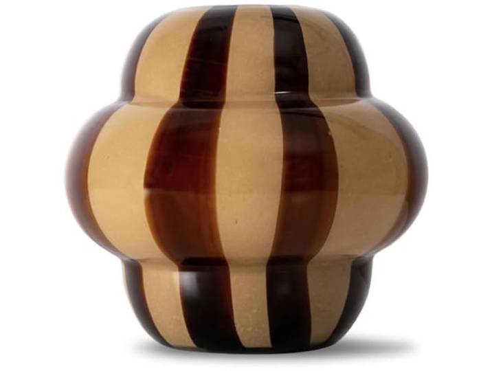 ByON 5280604104 Vase en Verre\, Forme Ronde avec Rayures peintes à la Main\, Vase décoratif Marron/Beige\, Ø 22 x H 20 cm\, Accessoire d'intérieur élégant