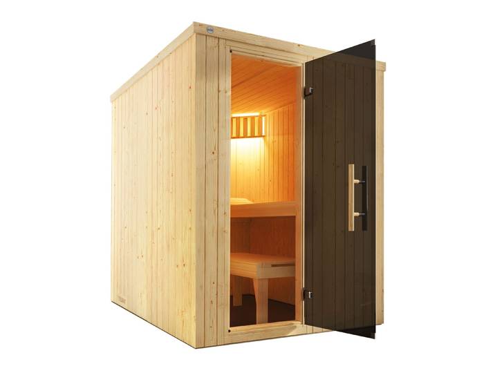 Sauna WEKA Elementsauna KAARINA 1 , beige (natur), Bio-Ofen, externe Steuerung, 4,5 kW, Saunen, Sauna, platzsparende Nischensauna, moderne Ganzglastür