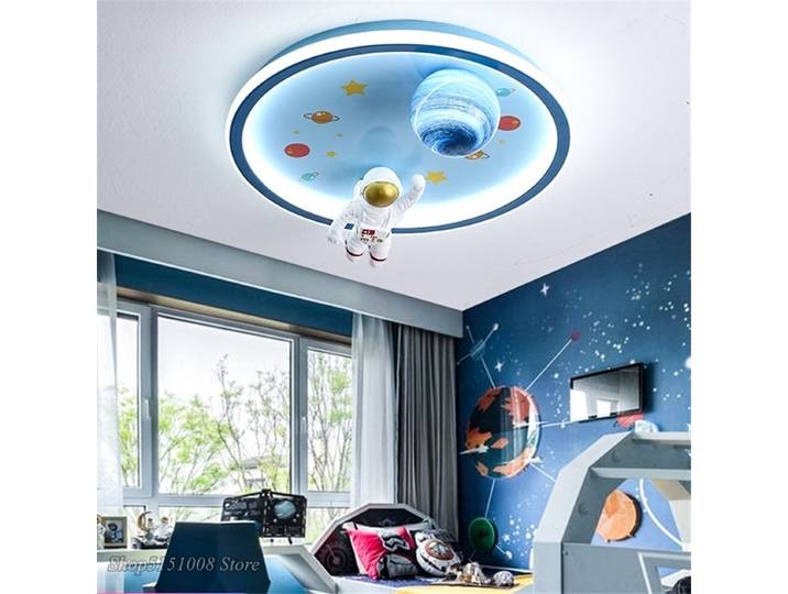 Dessin animé bleu LED plafonniers nordique chambre d'enfants astronaute rond plafonniers chambre de garçon Restaurant décor luminaires