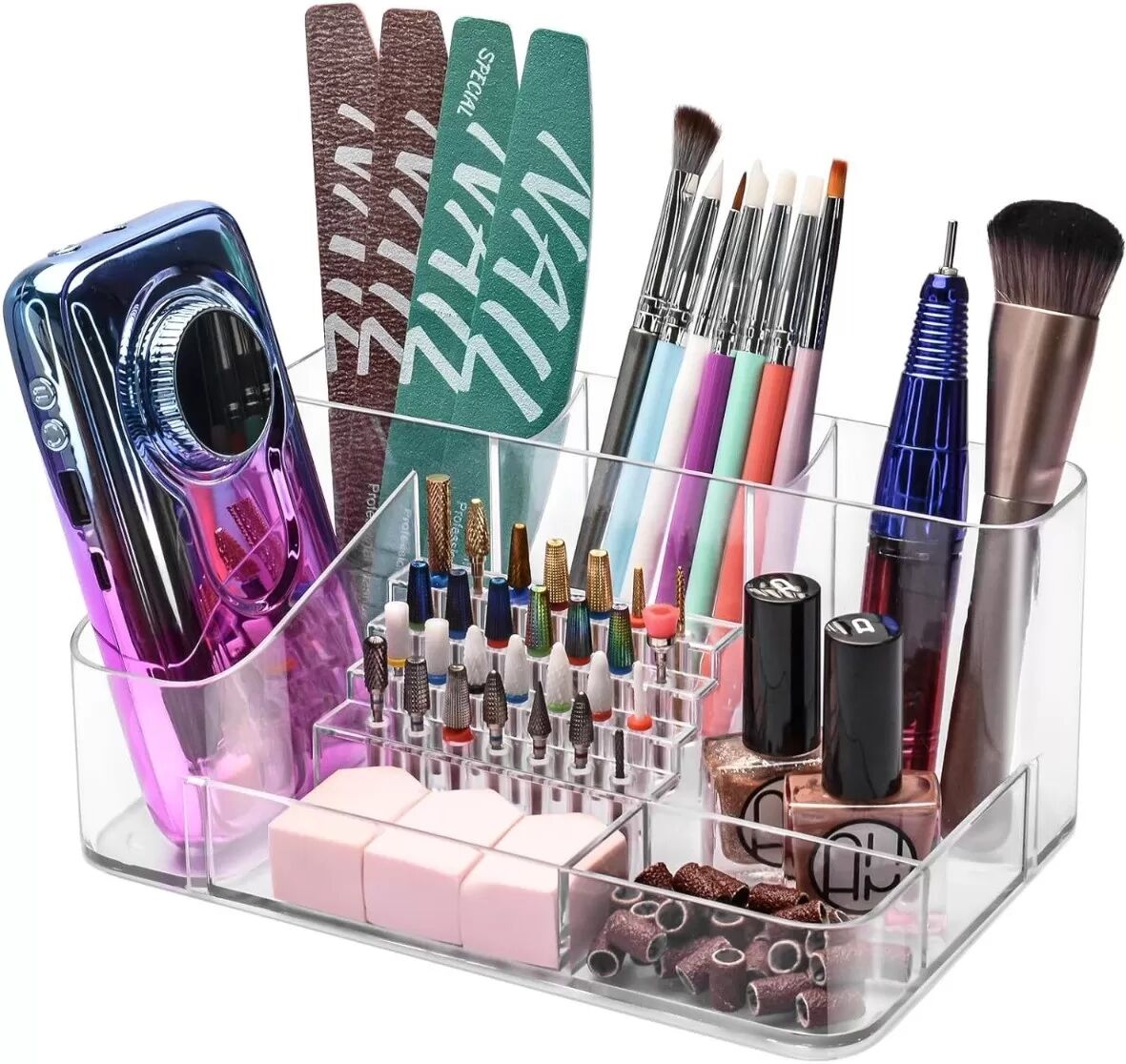 INF Multifunktionale Nagelkunst Werkzeug Aufbewahrungsbox - Transparenter PC Kunststoff Organizer Transparent+Schwarz
