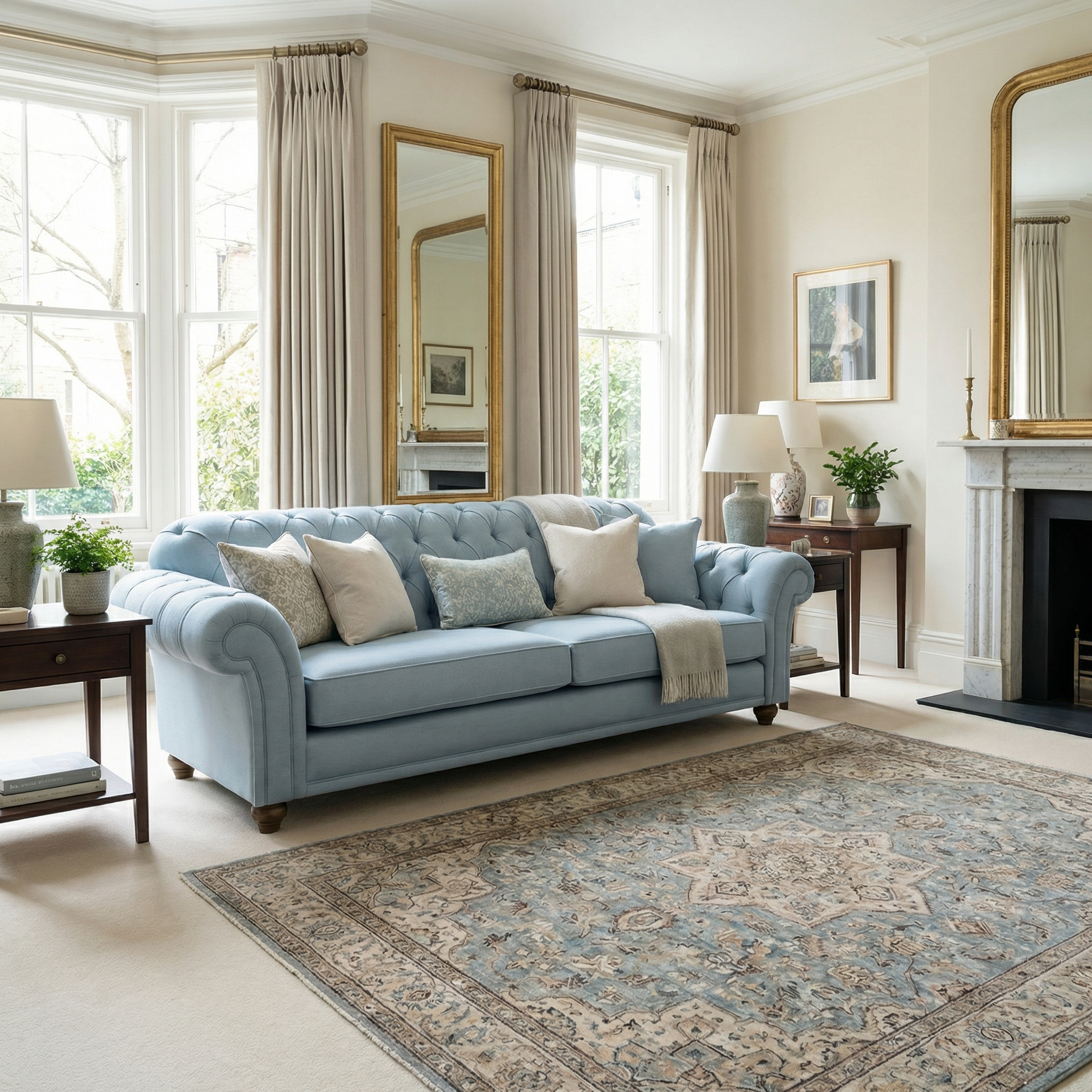 Sofa Style Chesterfield 3 Seat Sofa in Sky Blue