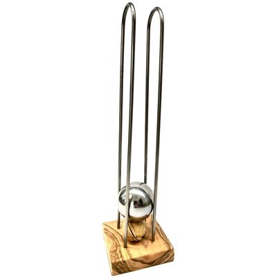 Nussknacker OLIVENHOLZ-ERLEBEN "mit Edelstahl und Olivenholz", braun, H:28cm, Massivholz, Stahl, Nussknacker, Silbrige Kanonenkugel knackt die Nuss, Vertiefung im Brett