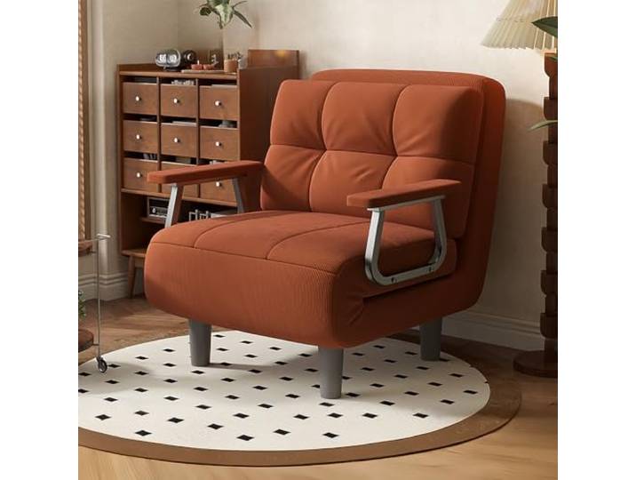 Fabulcozy 1-Sitzer, umwandelbar, Schlafsofa, Sessel, großer Komfort, abnehmbar, mit Kissen, Armlehnen und Füßen aus Metall (Orange)