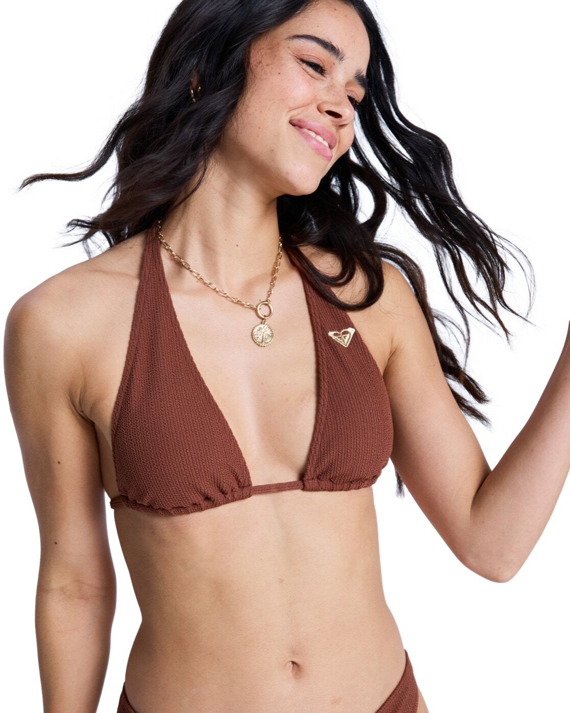 Triangel-Bikini-Top ROXY "Roxy Sunshine Tiki Tri", Damen, Gr. M, gelb (cappuccino), Obermaterial: 89% Polyester, 11% Elasthan., Bikini-Oberteile Triangel-Bikini-Top cappuccino M