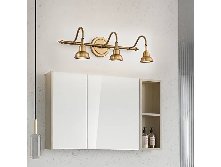 Applique murale en cuivre à 3 têtes, phare miroir doré LED, éclairage étanche pour armoire de salle de bain, lumière d'appoint pour coiffeuse, lumières réglables