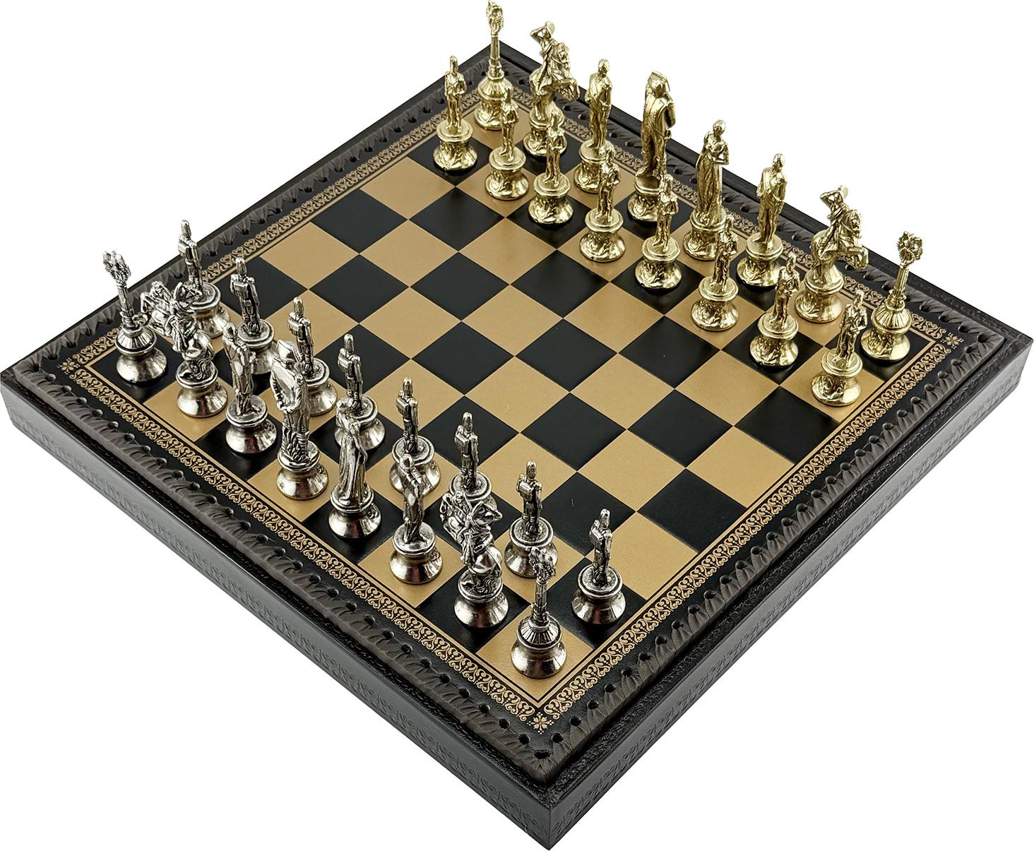 Italienisches Schachset Napoleon Medium + Schachbrett Gold/Schwarz 35