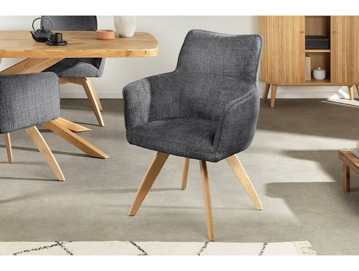 Drehbarer Stuhl ASGARD grau Chenille Cremona mit Taschenfederkern und Armlehne Polsterstuhl Esszimmerstuhl Küchenstuhl Modern & Design