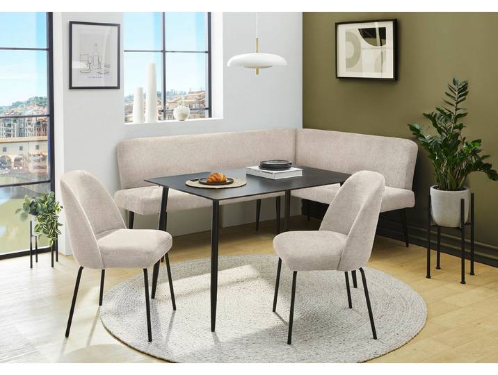 Jockenhöfer Gruppe Eckbankgruppe Melvin (Set, 4-tlg. Tisch, Bank und 2 Stühle), Taschenfederkern, (Set), Tisch (120x75cm) schwarz, Bank und Stühle anthrazit oder beige