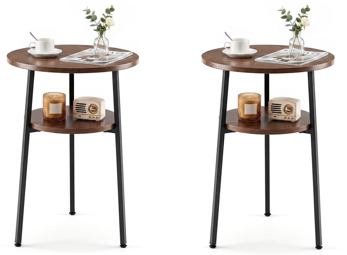 SureDeal Stucks Ronde Bijzettafel Bruin H 57 x B 39 x D 39 cm