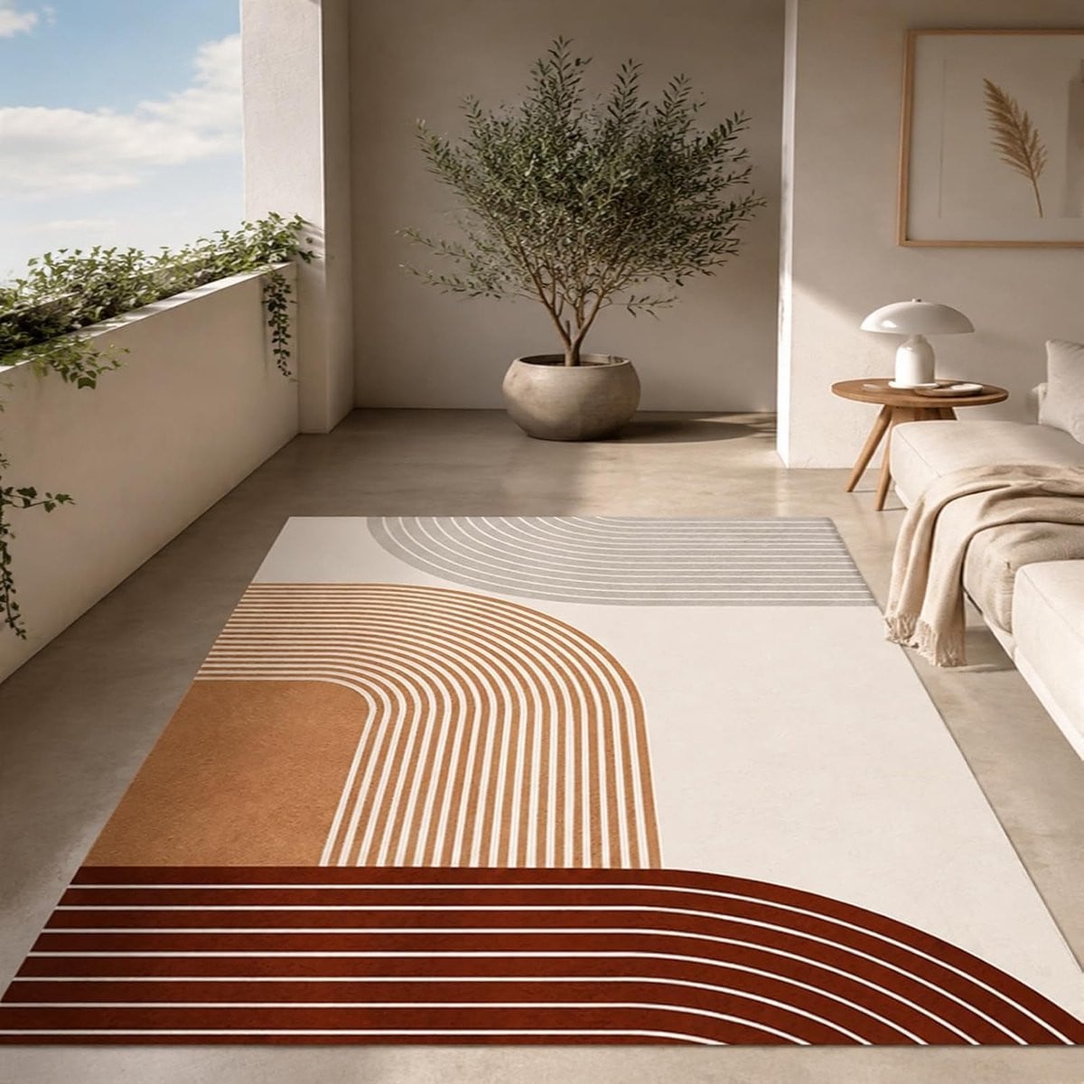 Abstract modern vloerkleed beige rechthoekig