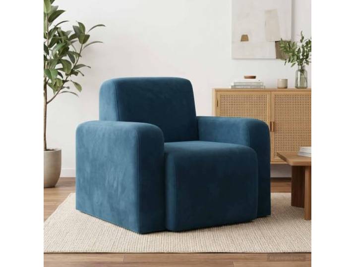 YUTAASU Blue Velvet Armchair for Bedroom Modern Lounge Chair, Plywood Frame, Foam Cushion, Wide Armrests, Easy Care