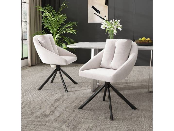 Chaise de salle à manger moderne en velours beige chaise pivotante confortable au design ergonomique