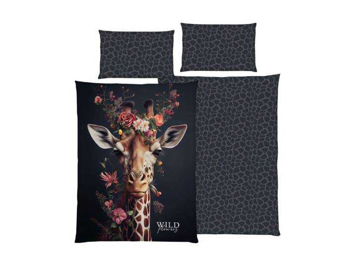 Bettwäsche mit Giraffenmotiv und Blumen