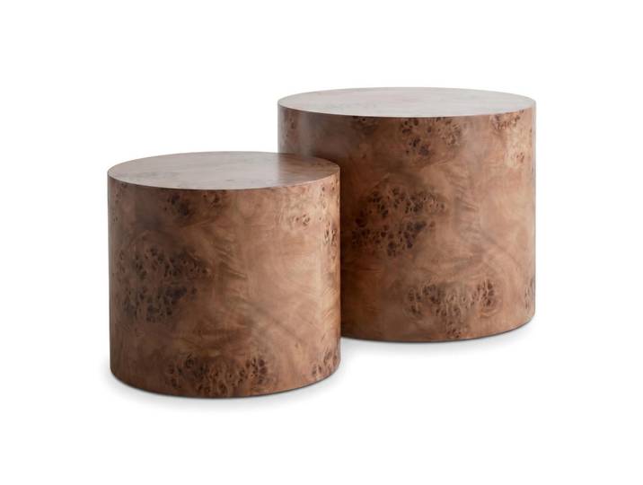 ComfortXL Couchtisch-Set De-37321 2er-Set rund mit Nesting-Design und Maserfurnier Braun, 48x38x48 cm, Wohnzimmer, Wohnzimmertische, Couchtische