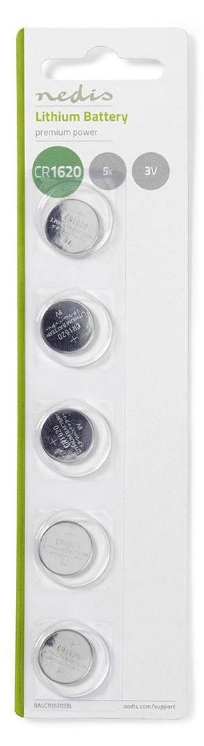 Nedis BALCR16205BL Knopcelbatterij CR1620 Lithium 3V, 5 stuks, Zilverkleurig