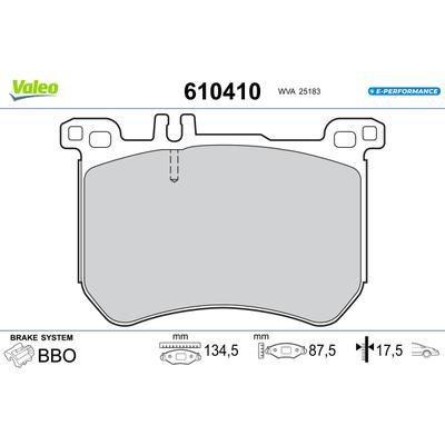VALEO Bremsbelagsatz, Scheibenbremse 610410 Vorderachse für Mercedes BRABUS