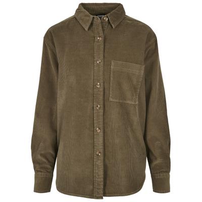 Langarmhemd URBAN CLASSICS "Urban Classics Damen Ladies Corduroy Oversized Shirt", Damen, Gr. L, US-Größen, olive, 100% Baumwolle, unifarben, Hemden