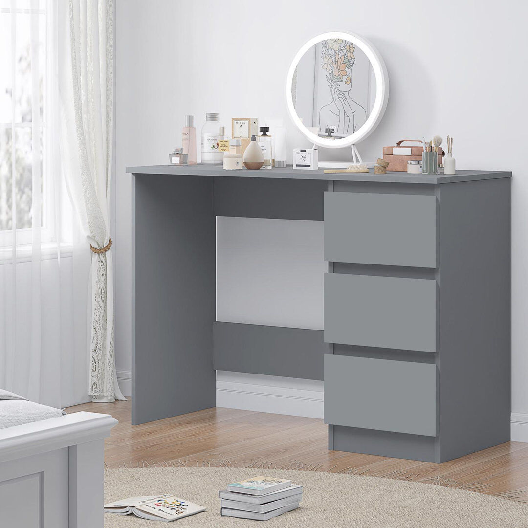 Hashtag Home Warren 3 Drawer Dressing Table - Matt Dark Grey Gray 72cm H X 99cm W X 40cm D