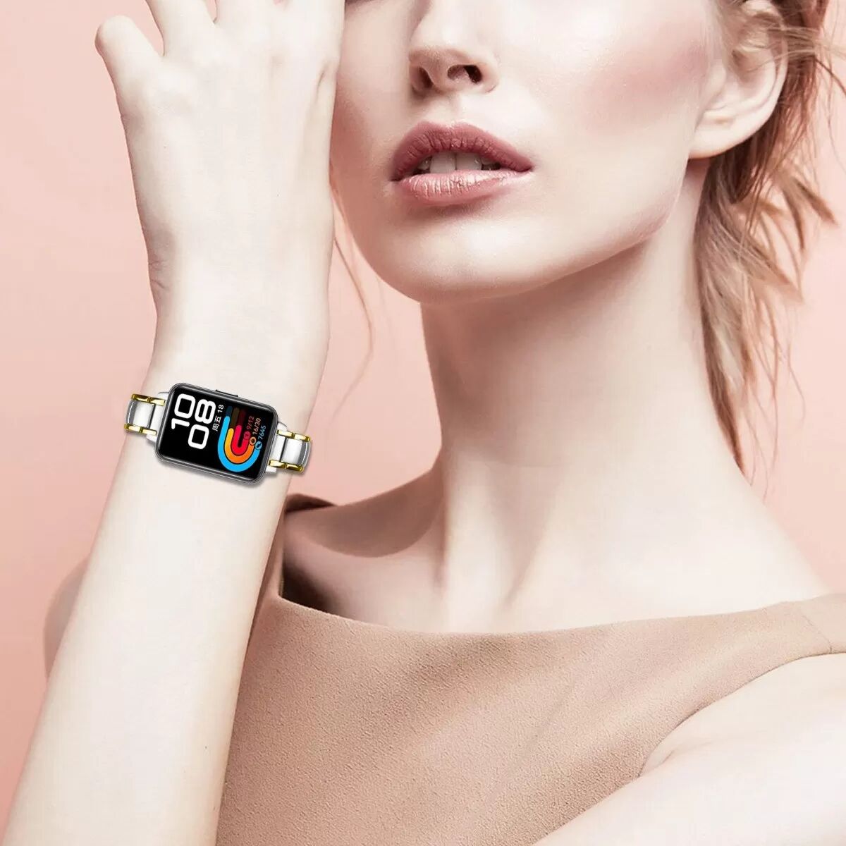 INF Edelstahl-Uhrenarmband kompatibel mit Huawei Band 8/9/10 - Verschiedene Farben verfügbar Silber+Gold