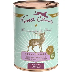 Terra Canis Getreidefrei 400g Dose Hundenassfutter Sparpaket 12 x 400 Gramm Wild mit Kartoffeln, Apfel & Preiselbeeren