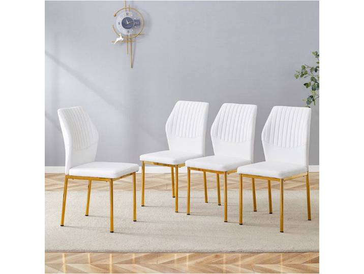 4 Chaises Salle A Manger PU Blanc Or Style Design FloraGrace Pour Salle A Manger Facile A Assembler 42 6x35 5x93cm