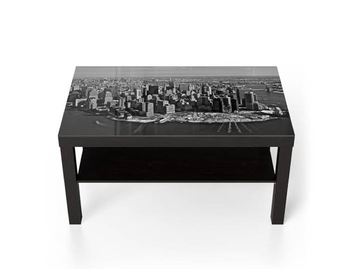 DEQORI Glastisch schwarz groß 90x50 cm Motiv New Yorker Schatten ausgefallener Beistelltisch aus Glas Hochglanz Couchtisch fürs Wohnzimmer moderner Couch Tisch mit Design