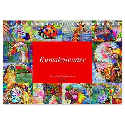Kunstkalender. Farbenfrohe Tier-Illustrationen (Tischkalender 2026 DIN A5 quer), CALVENDO Monatskalender
