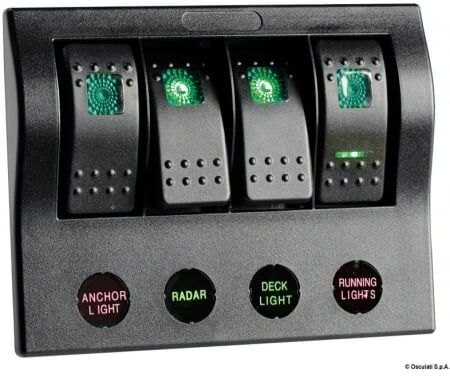 Osculati Pannello elettrico serie PCP Compact con circuit breaker + LED Pannello elettrico PCP Compact 4 interruttori