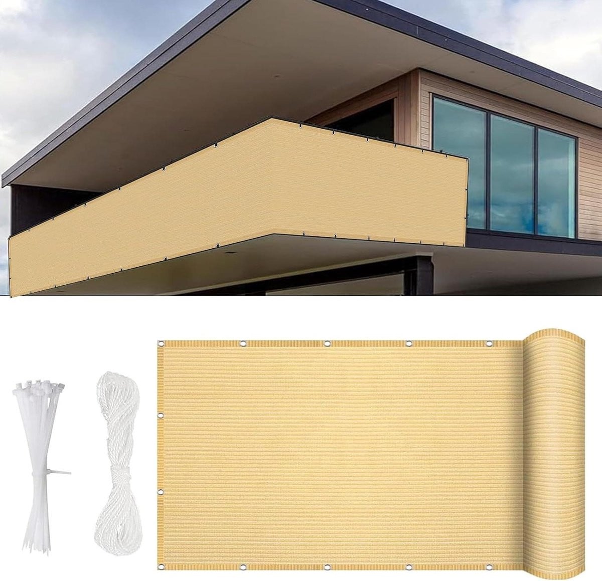Balkonscherm Privacy Scherm Zandgeel - Weerbestendig Polyester - 850 x 45 cm