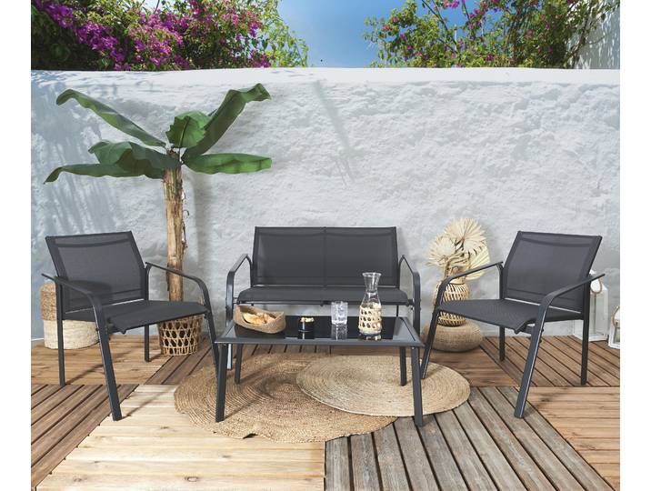 Salon de Jardin - HOME DECO FACTORY - Naxos - 4 Pièces - Gris