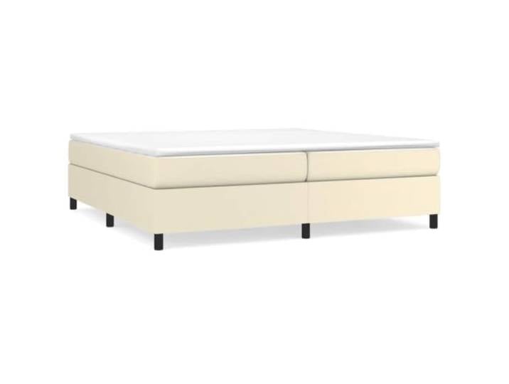 PUGYNBK Boxspringbett, 200 x 200 cm, Kunstleder, cremefarben Taschenfederkernmatratze, mittelhart, Holzlatten, Bezug hautverträglich