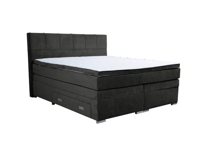 Boxxx Boxspringbett, Schwarz, Kunststoff, H3, 180x200 cm, Stoffauswahl, Topper durchgehend, Partnermatratze mit durchgehendem Bezug, Schlafzimmer, Bett, Doppelbetten