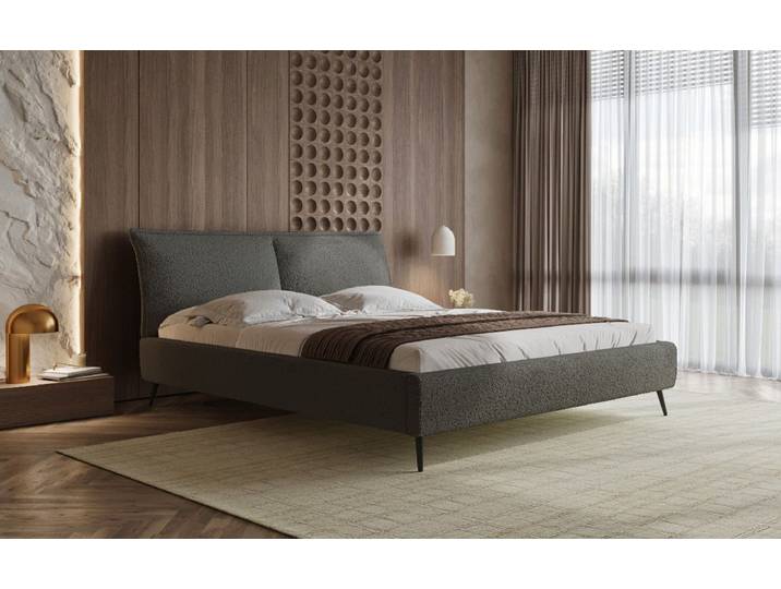 Designer Polsterbett Zoe Bouclé mit Stauraum - 160x200 - Grau - Luxusbetten24