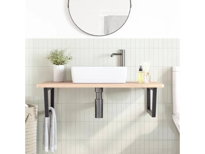 SKTQYQO Wandablage für Waschbecken, 100 x 60 cm, Stahl, schwarz, Buche Trapezform, Halterung 100 kg, Halterung 25x55 cm, Wandmontage, 2 Stück