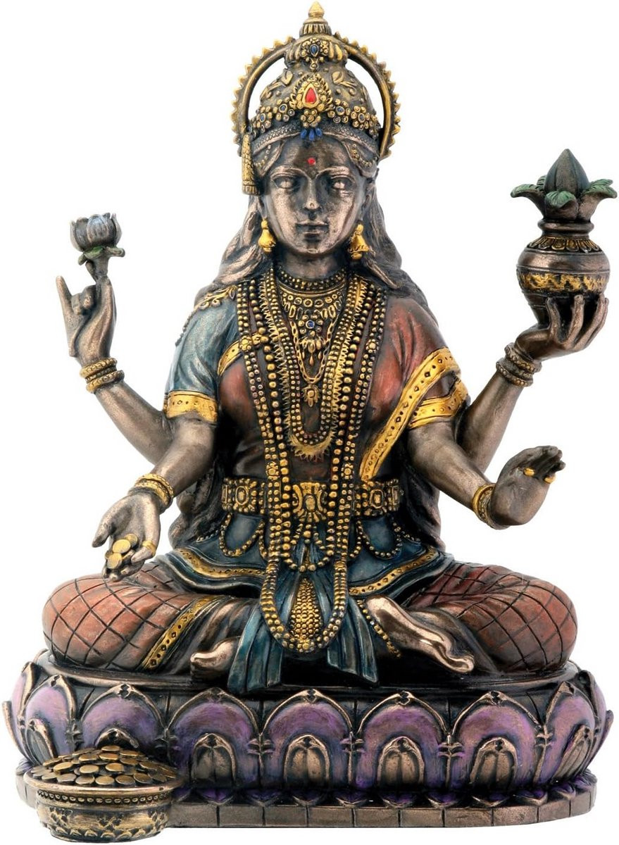 Decoratief Hindoeïstisch Lakshmi Beeld op Lotusbloem met Bronzen Afwerking voor op Tafel