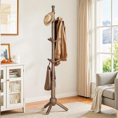 Lucky Monet "Solid Wood Freestanding Coat Rack Hanger, Coat Tree with 9 Hooks - 74""H x19.29""W"
