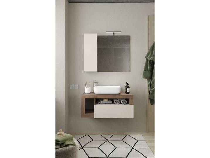 Hänge-Waschtisch Hamburg 92cm Beige/Kaschmir/Eiche Dunkel Dekor